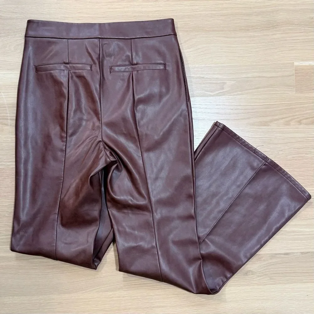 7 FOR ALL MANKIND Vegan Faux Leather Front Seam Flare Bootcut Pants Brown Med